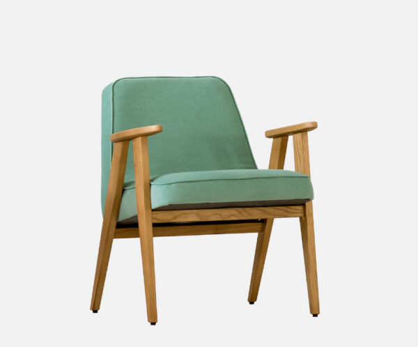 Fauteuil velours vert et bois